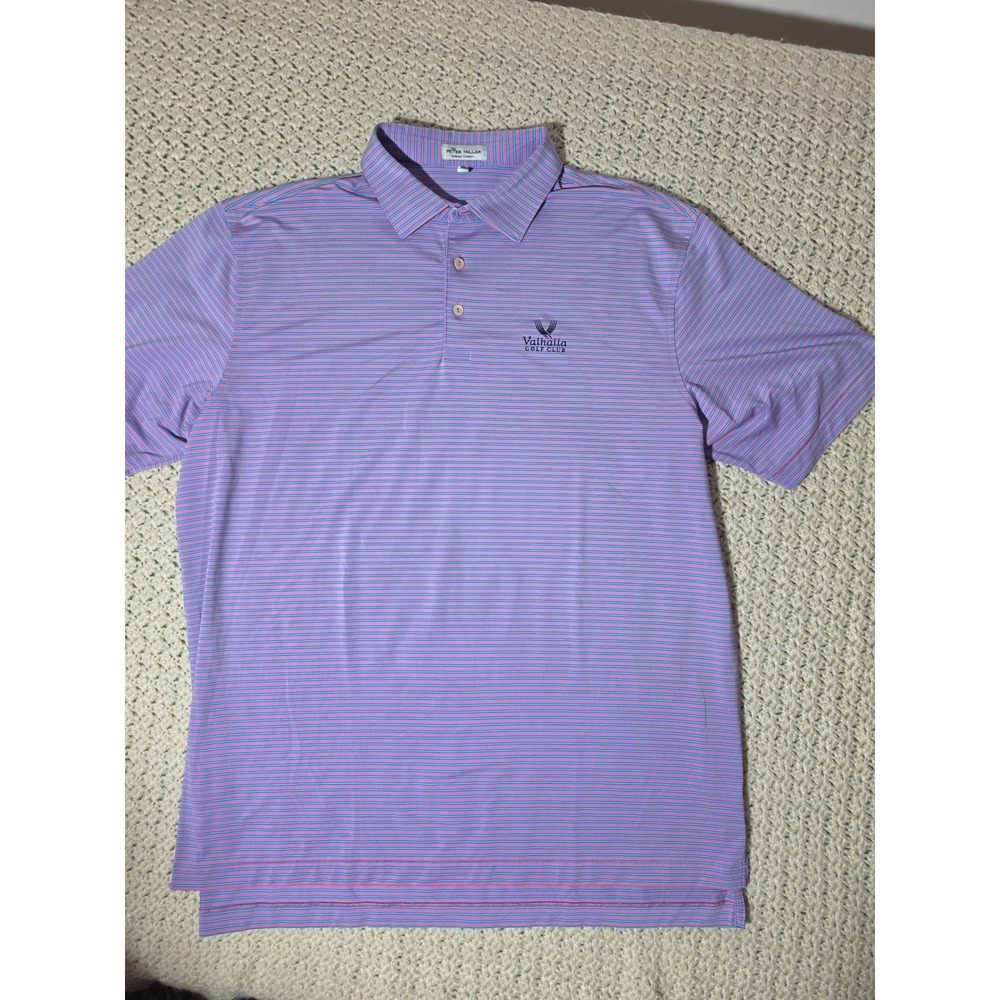 Peter Millar Golf Polo Men XL Pink Blue Stripe Valhalla Golf Club Summer Comfort